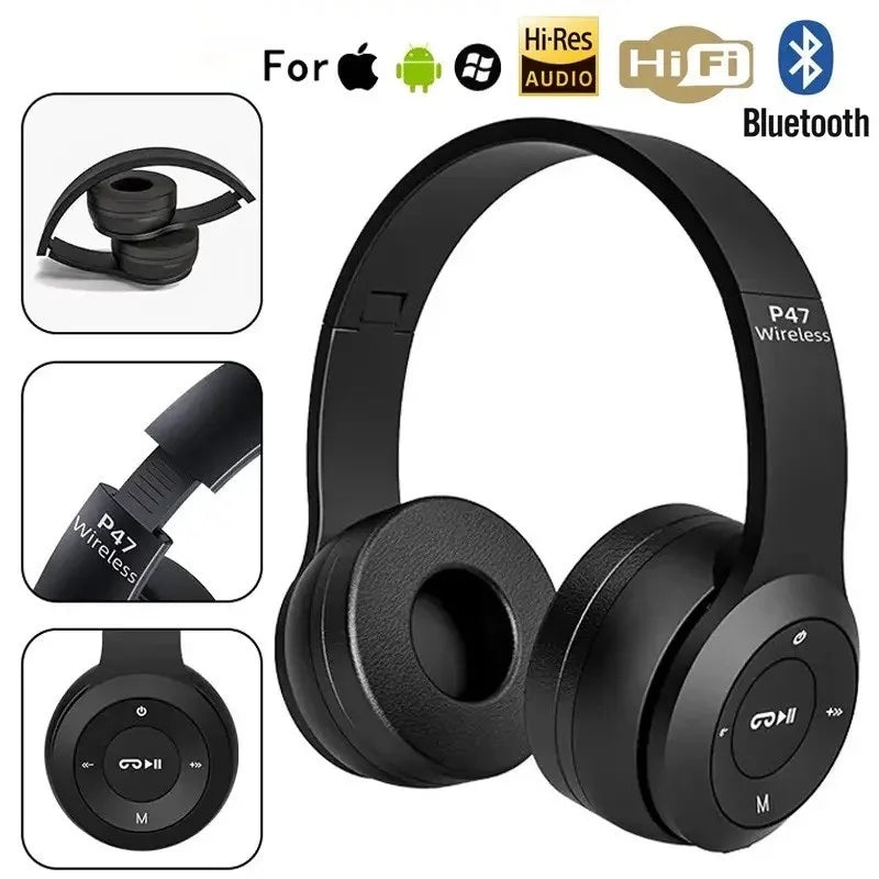 Fone de Ouvido Bluetooth P47 Sem Fio – Rádio FM, Cartão SD, Auxiliar P2, Chamadas