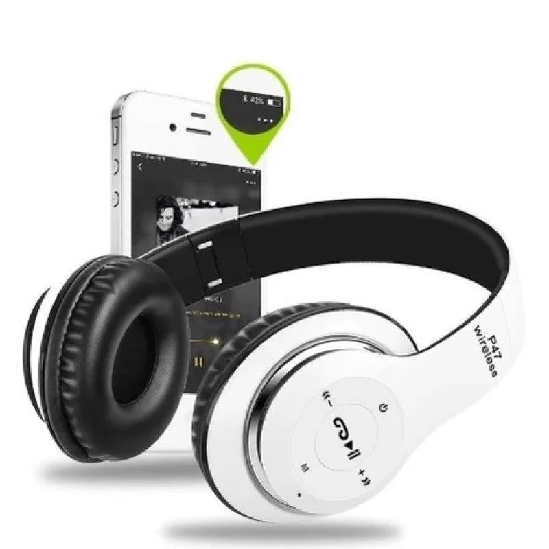 Fone de Ouvido Bluetooth P47 Sem Fio – Rádio FM, Cartão SD, Auxiliar P2, Chamadas